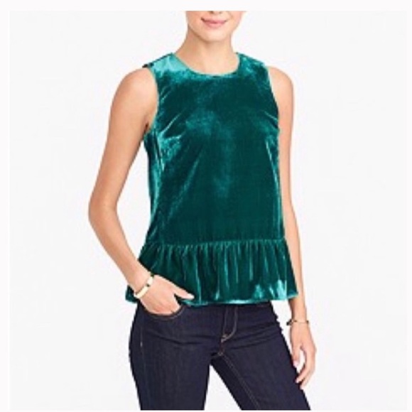 J. Crew Tops - J Crew Green Velvet Peplum Tank Top Size 6